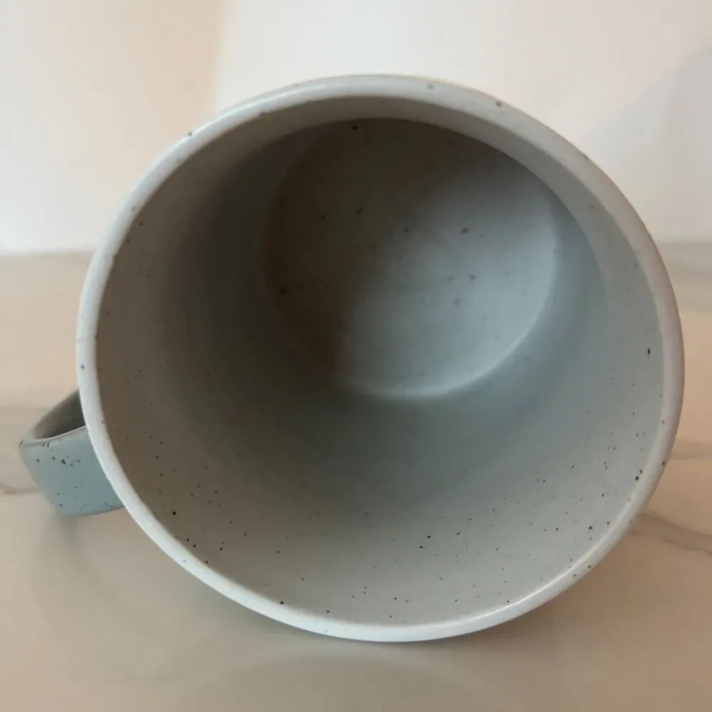 West Elm Monogram Coffee Mug Letter B White Tan Gray Stoneware Tea Cup 16 Oz